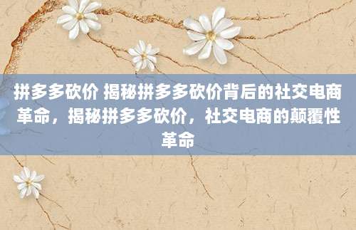 拼多多砍价 揭秘拼多多砍价背后的社交电商革命，揭秘拼多多砍价，社交电商的颠覆性革命