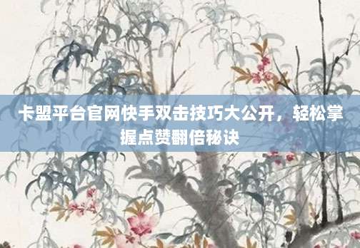 卡盟平台官网快手双击技巧大公开，轻松掌握点赞翻倍秘诀