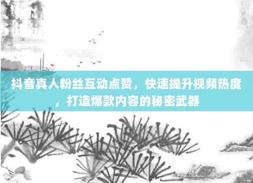 抖音真人粉丝互动点赞,快速提升视频热度,打造爆款内容的秘密武器
