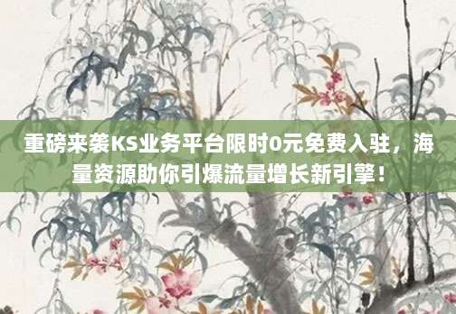 重磅来袭KS业务平台限时0元免费入驻，海量资源助你引爆流量增长新引擎！