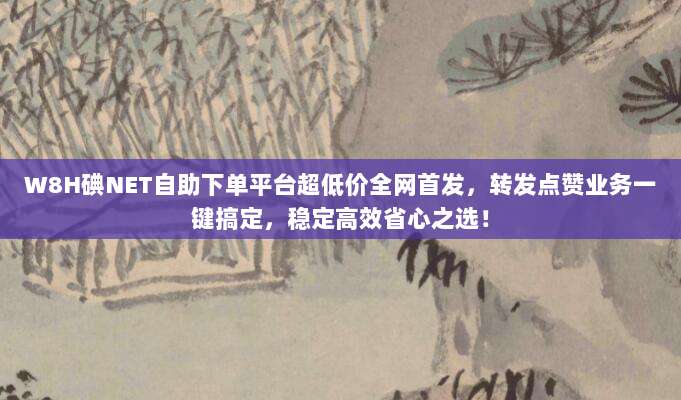 W8H碘NET自助下单平台超低价全网首发，转发点赞业务一键搞定，稳定高效省心之选！