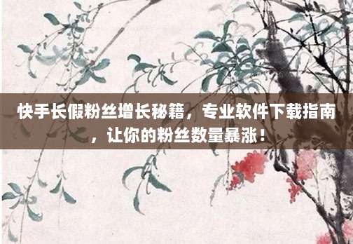 快手长假粉丝增长秘籍，专业软件下载指南，让你的粉丝数量暴涨！